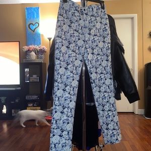 Men's Slim-fit Floral Suit Separate Pant, Created For Macy's In Blue & White